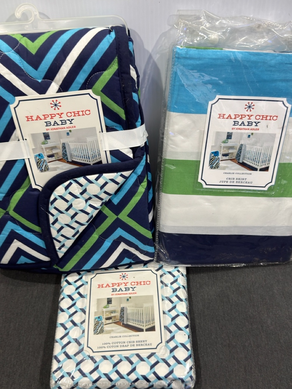 Happy Chic Geometric Baby Blue & Green Nursery Bedding Set